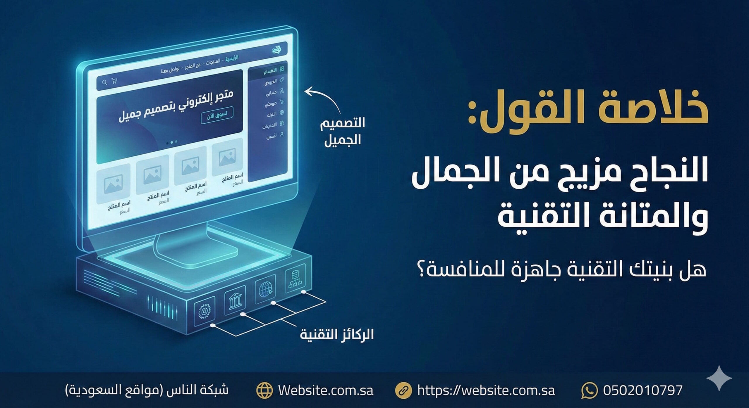 الركائز التقنية السرعة والجوال والأمان والسيو SEO نجاح تصميم موقع هو مزيج من الجمال والمتانة التقنية متجر الكتروني بتصميم انيق