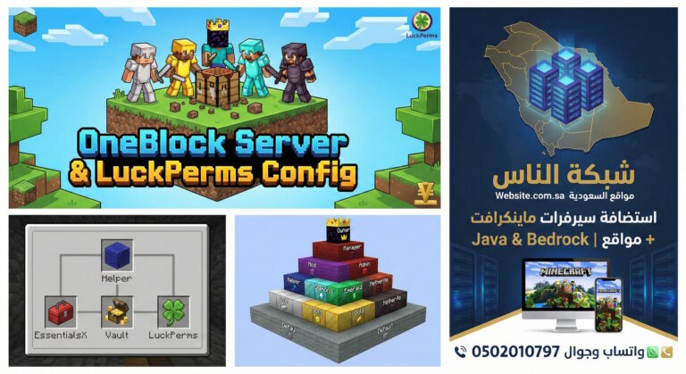 دليلك الشامل لإنشاء سيرفر ماينكرافت OneBlock إعداد LuckPerms وتوزيع الصلاحيات 11 مستوى رانك